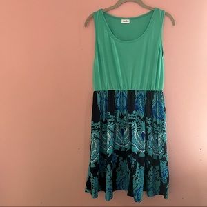 Green navy floral print dress